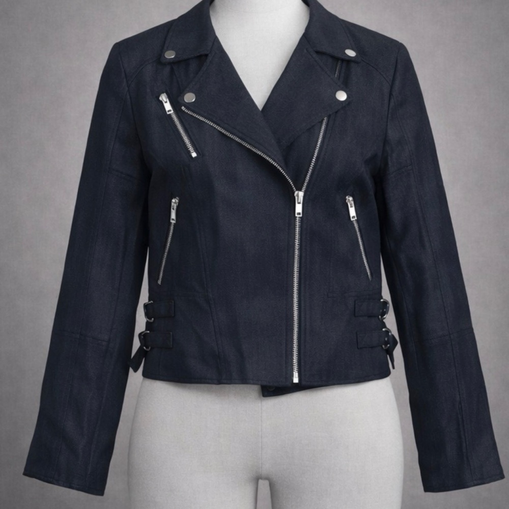 Elie Tahari Charcoal Leather Biker Jacket